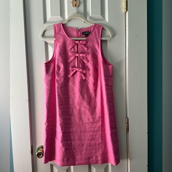 J.Crew Pink Bow Front Linen Blend Shift Dress | Preppy Classic A-Line | Size M - Picture 1 of 6